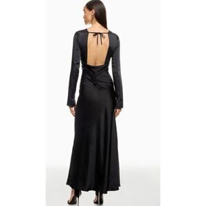 We Wore What Maxi Dress Womens M Black Long Sleeve Open Back Cowl Formal